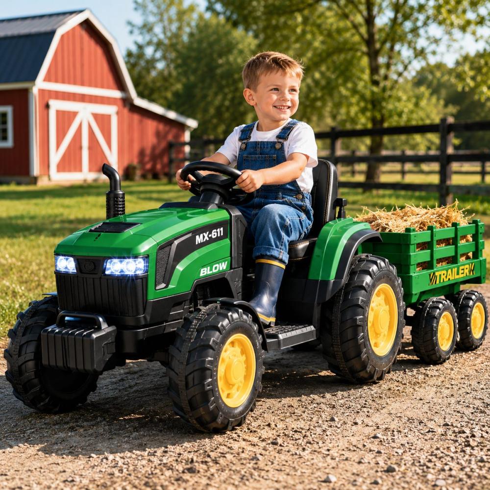 Tractor eléctrico infantil con remolque