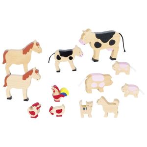 Set de 12 animales de la granja de madera, de Goki