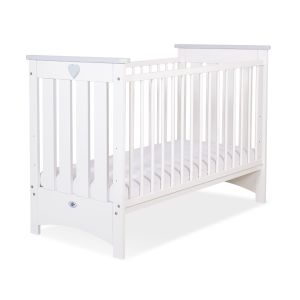 Cuna de Madera Lorenzo III 120x60 cm Blanca y Gris – Con Teething Rail, 3 Alturas y Barrotes Extraíbles