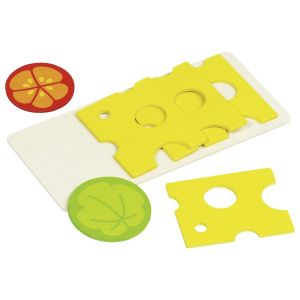 Lonchas de queso y vegetales de madera para cocinitas, de Goki