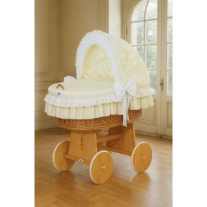 Cuna Moisés de Mimbre Bellamy Natural con Capota y Ropa de Cama Color Crema – Base con Ruedas