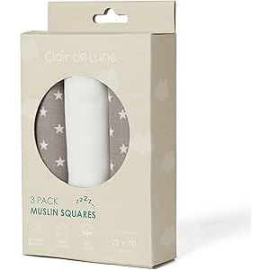 Pack de 3 Pañuelos Muselina de Algodón 100% con Estampado de Estrellas - 70 x 70 cm