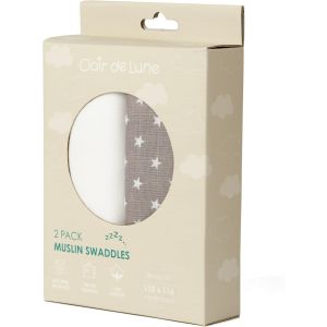 Pack de 2 Muselinas de Algodón 100% con Estampado de Estrellas - 115 x 115 cm