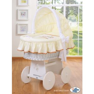 Moisés de Mimbre Teddy Bear Barnaba Crema con Capota y Ropa de Cuna – Extra Grande vista frontal