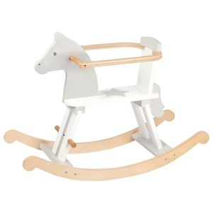 Caballo balancín Blanco de madera Goki, con respaldo desmontable