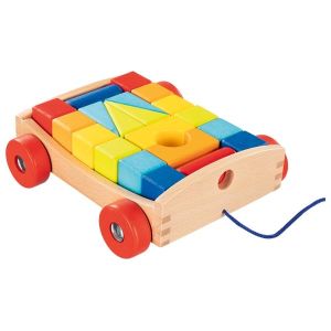 Carrito arrastre con 20 piezas de construcción , Goki