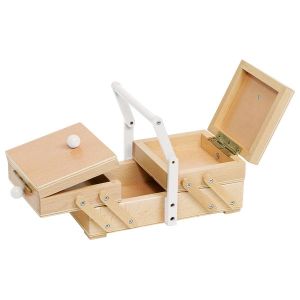 Costurero de madera con asa blanca - 24 x 13 x 9.5 cm