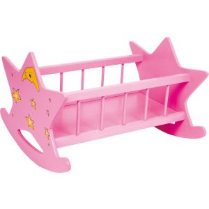 Cuna rosa de madera para muñecas Estrellita