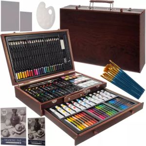 Set de Pintura maletín de madera, 128 piezas