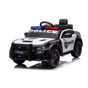Coche Eléctrico para Niños Dodge Charger de Policía Blanco y Negro con Control Remoto y Luces