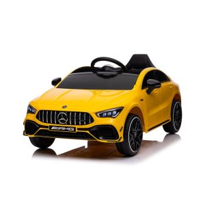 Coche Eléctrico Infantil Mercedes CLA 45s AMG 4x4 Amarillo con Control Remoto y Asiento de Ecocuero