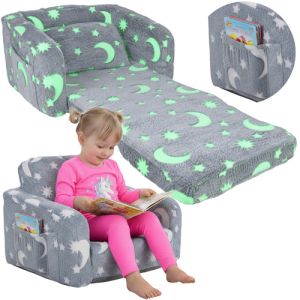 Sillón Reclinable Infantil KRUZZEL 2 en 1 – Sillón y Chaise Longue con Puf, Suave y Lavable