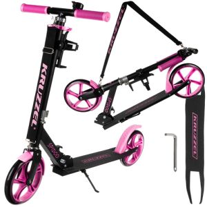 Patinete Infantil Plegable KRUZZEL con Ruedas Grandes de 200 mm – Negro y Rosa, Ligero y con Freno