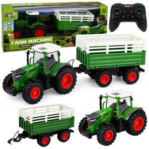 Tractor agrícola teledirigido Lean toys con remolque volquete y luces