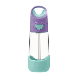 Botella B.box de 450ml en color lila con diseño triangular y pajita