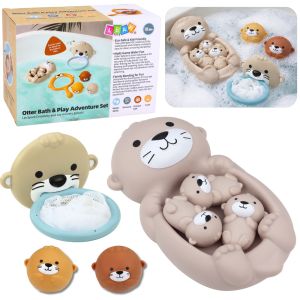 Juego de baño familia nutrias con cesta y pelotas 7 pcs
