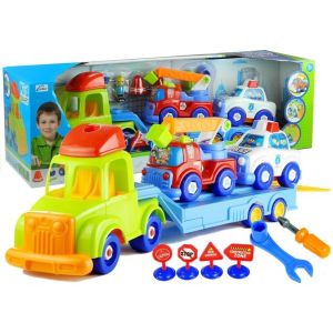 Set de vehículos: Policía, Camión de Bomberos y Remolque