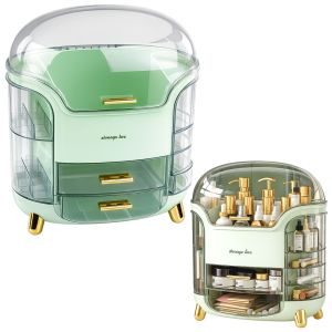 Organizador grande de cosméticos en color verde con tapa transparente
