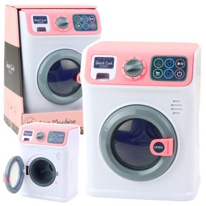 Lavadora infantil miniatura con tambor rotativo y sonido.