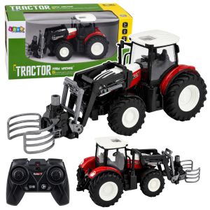 Tractor agrícola teledirigido Lean toys rojo con pinza para pacas frontal