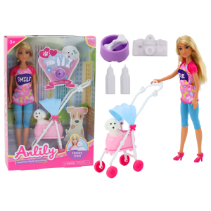 Muñeca Anlily con perro en carrito y accesorios