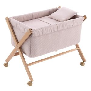 Minicuna tijera de madera Unic rosa Cambrass, vista frontal