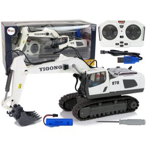 Excavadora radiocontrolada Caterpillar Lean Toys, vista frontal con brazo