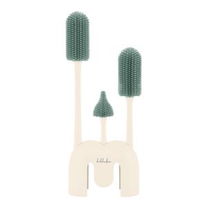 Set 3 cepillos biberones con soporte Kikkaboo · silicona platino · desde 0 meses
