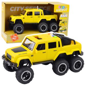 Coche off-road amarillo 6x6 de Lean toys con luces y sonidos.