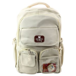 Mochila Escolar Urban School con Llaveros de Capibara Beige