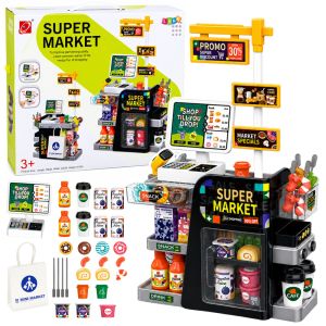 Supermercado de juguete con caja registradora y escáner electrónico