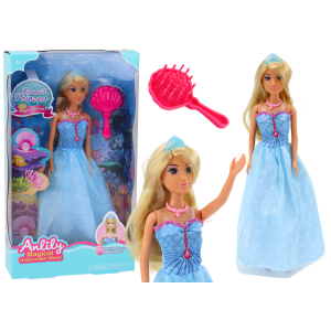 Muñeca Sirena Princesa con Vestido Azul y Cepillo