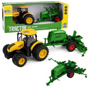 Tractor agrícola amarillo con sembradora de Lean toys
