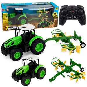 Tractor de granja control remoto Lean toys con rastrillo