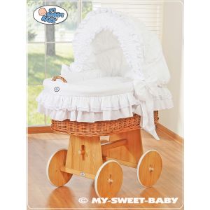 Moisés My Sweet Baby Little Angel White - Cuna de Mimbre y Ruedas de Madera