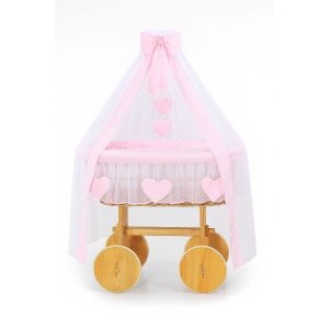 Moisés con Ruedas de Madera My Sweet Baby Amelie Natural y Rosa