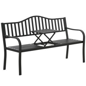Banco de Jardín Metálico de 3 Plazas con Mesa Negra 150 cm