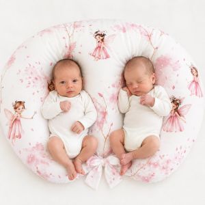 Cojín de lactancia gemelar Blossom Fairies – Almohada croissant para gemelos con funda extraíble