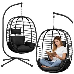 Silla Colgante de Jardín Cocoon con Cojines Negra
