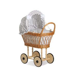 Carrito de Muñecas de Mimbre My Sweet Baby con Ropa de Cama