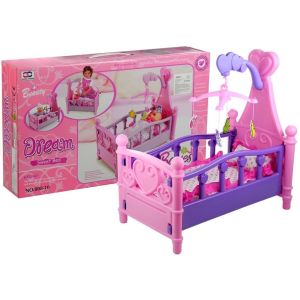 Cuna grande para muñecas rosa y púrpura con móvil de Lean toys, ideal para juegos de rol.