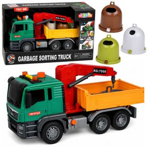 Camión de basura con grúa y luces de Lean toys