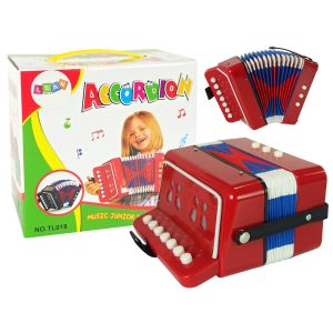 Acordeón infantil rojo de Lean toys con diseño atractivo.