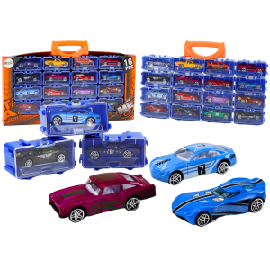 Juego de coches con resortes en maletín metálico, 16 piezas