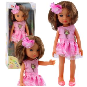 Muñeca con Vestido Rosa y Cabello Largo Marrón