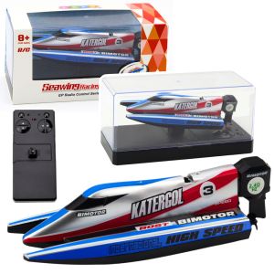 Barco de motor control remoto RC azul-plata 14 cm