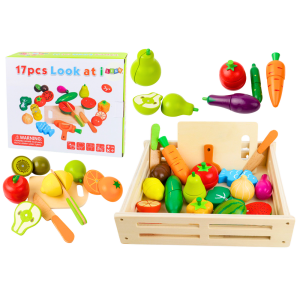 Set de frutas y verduras de madera con imán Lean toys en caja de cocina