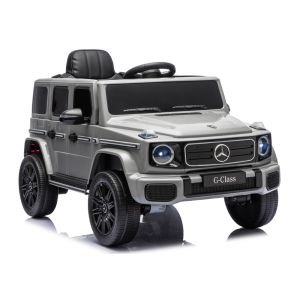 Coche eléctrico infantil Mercedes G 4x4 gris con tracción total, vista frontal