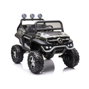 Coche eléctrico infantil Mercedes Unimog S camuflaje militar LEAN CARS vista lateral