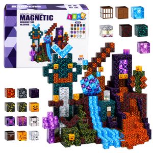 Set de bloques magnéticos Pixel Mundo Oscuro de Lean toys en uso.